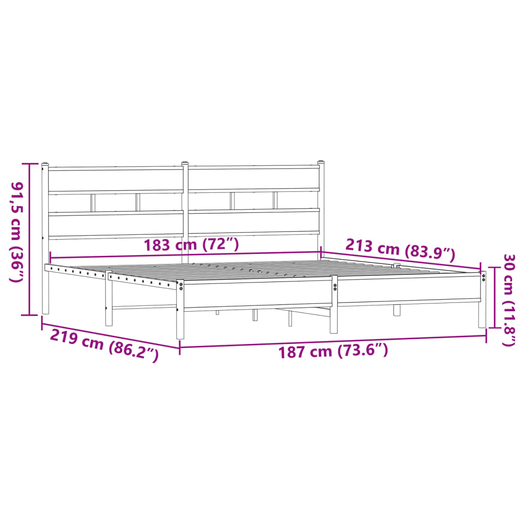 Giroletto senza Materaso in Metallo Rovere Marrone 183x213 cm - homemem39