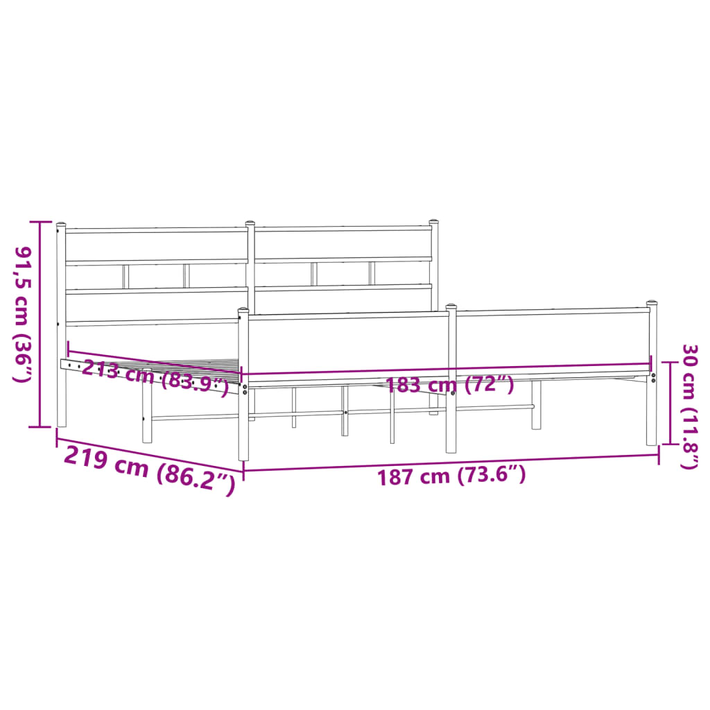 Giroletto senza Materaso in Metallo Rovere Marrone 183x213 cm - homemem39