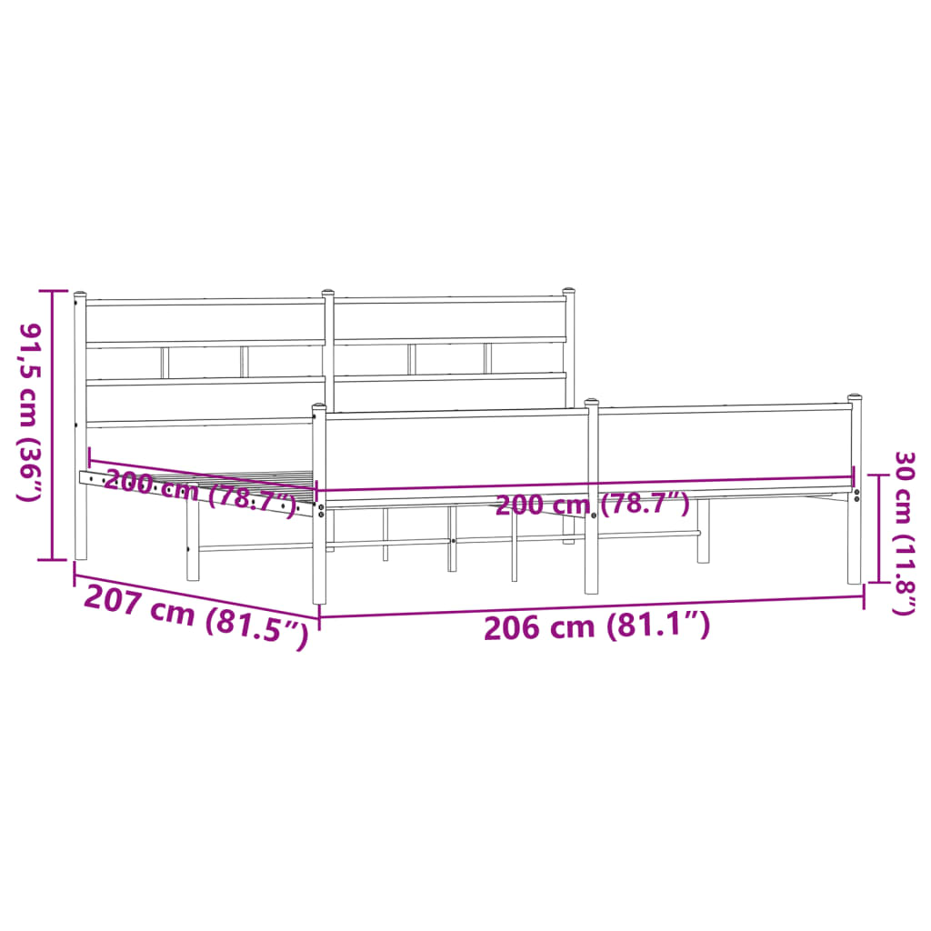 Giroletto senza Materaso in Metallo Rovere Marrone 200x200 cm | homemem39