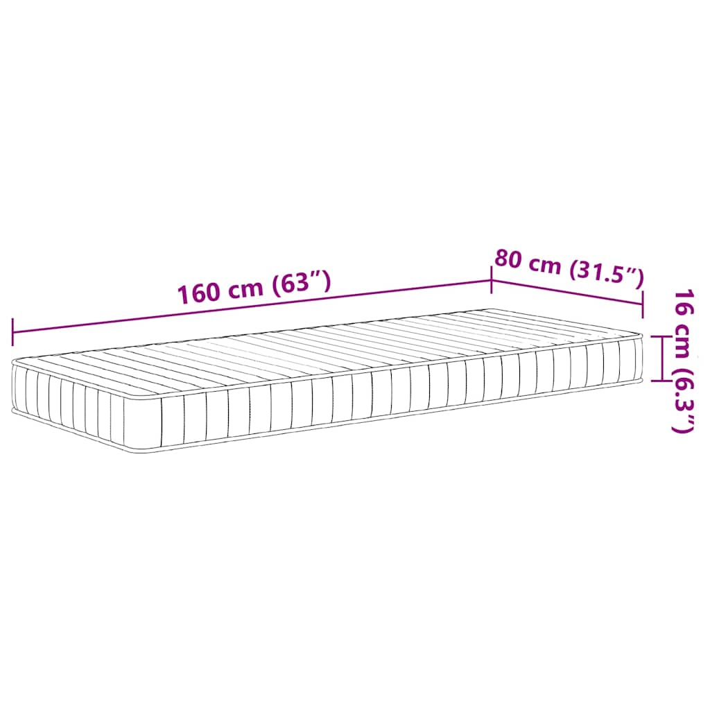 Materasso in Schiuma per Bambini Mediamente Morbido 80x160 cm