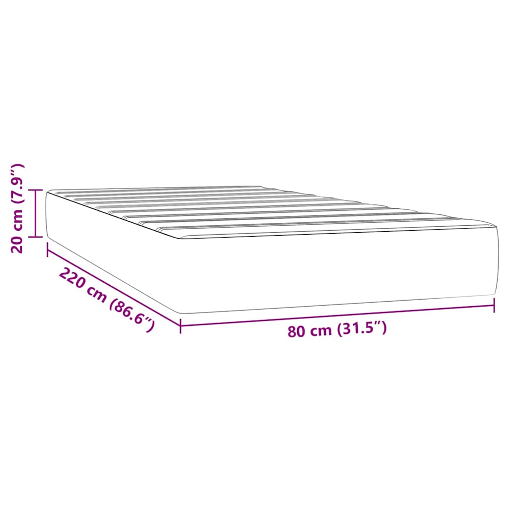 Materasso a Molle Grigio Chiaro 80x220x20 cm in Velluto - homemem39