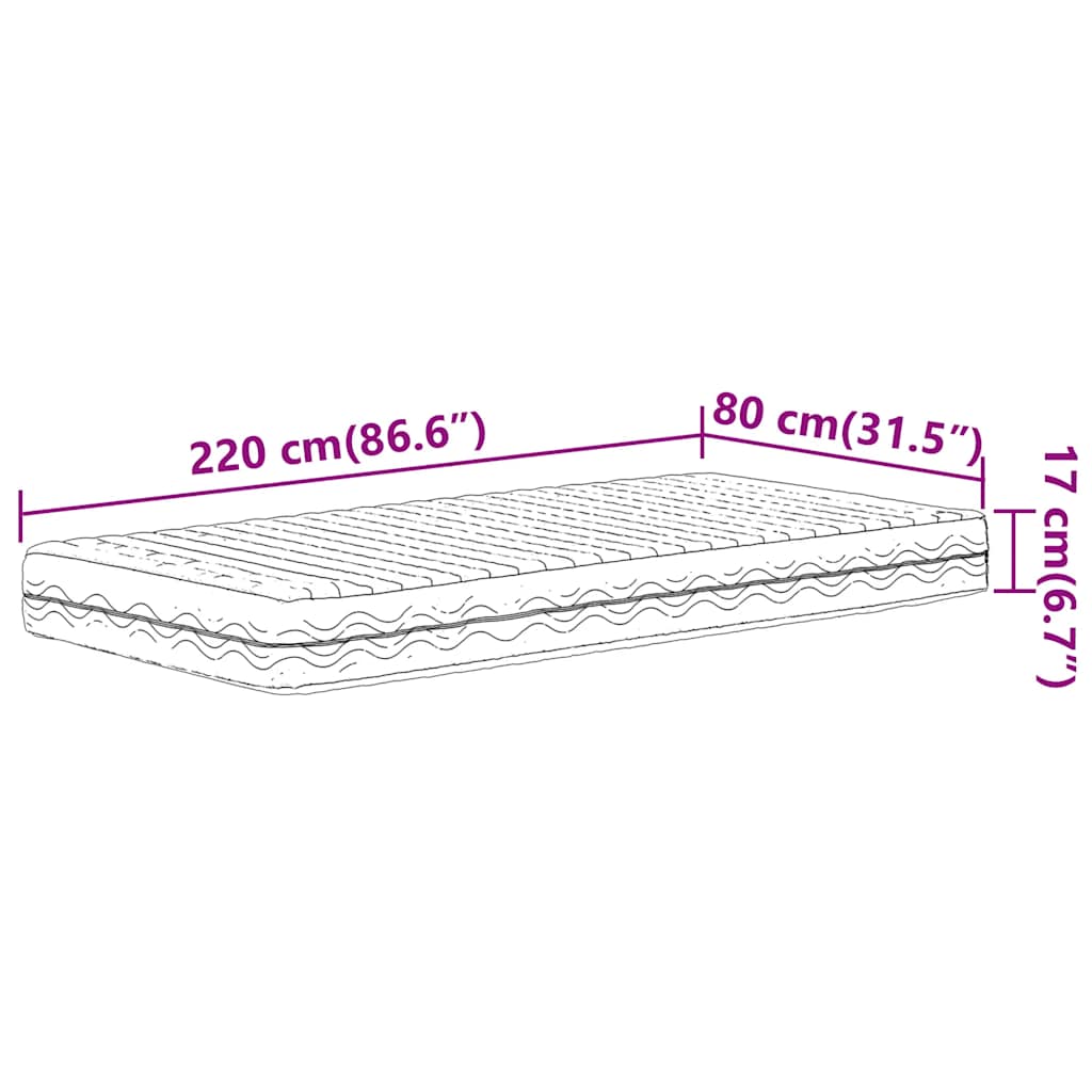 Materasso in Schiuma Bianco 80x220 cm Durezza H2 H3