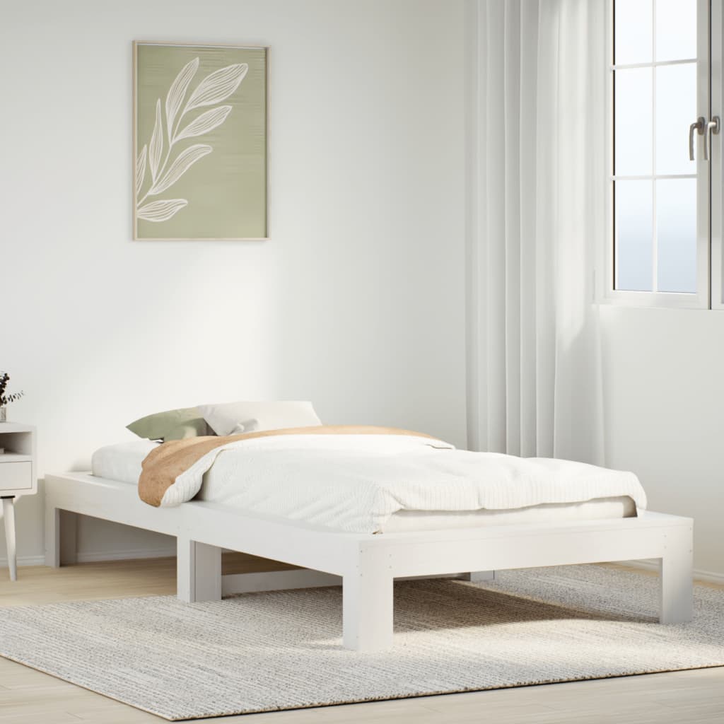 Letto senza Materasso Bianco 90x190 cm in Legno Massello Pino | homemem39