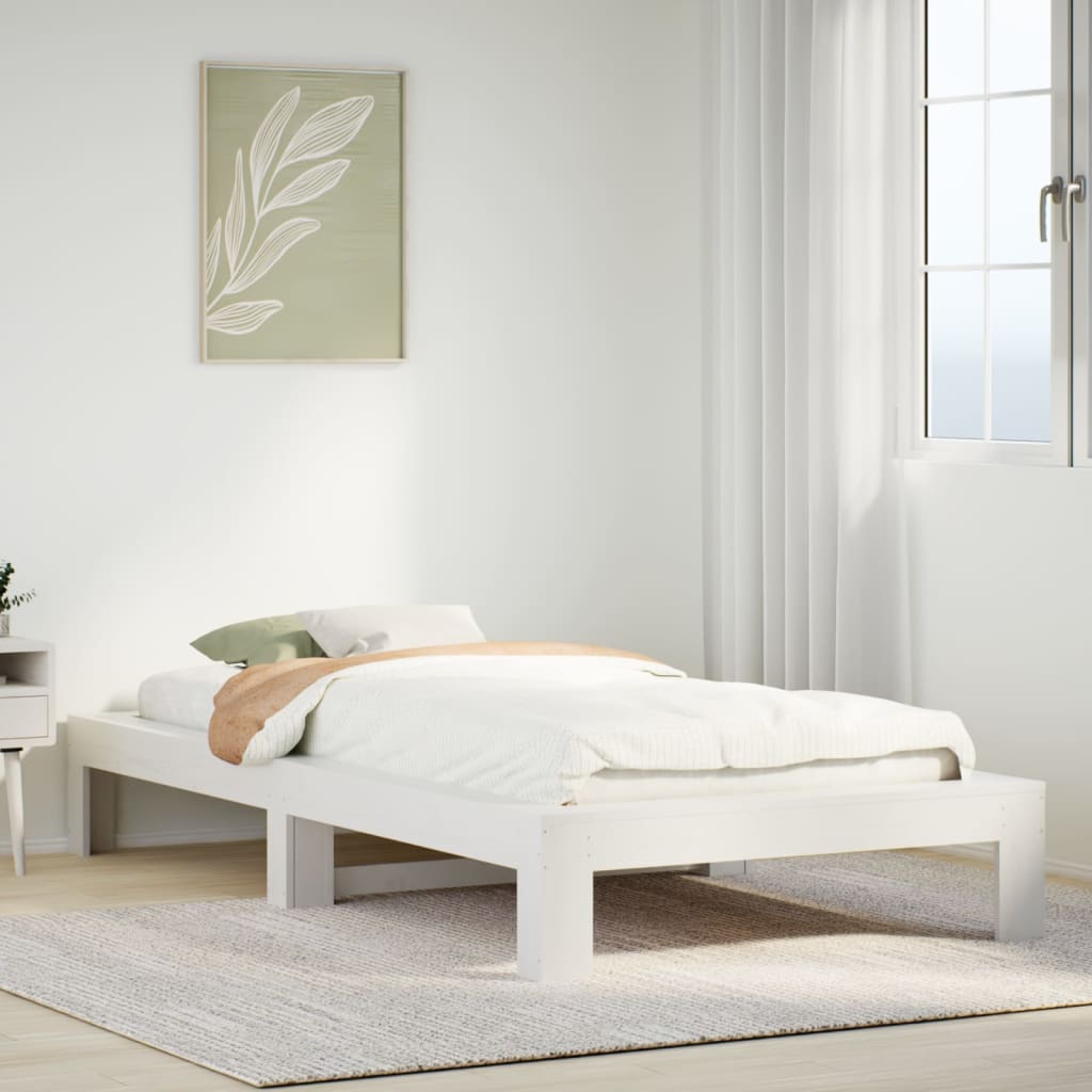 Letto senza Materasso Bianco 75x190 in Legno Massello di Pino - homemem39