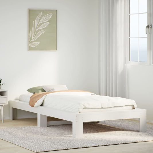 Letto senza Materasso Bianco 75x190 in Legno Massello di Pino - homemem39
