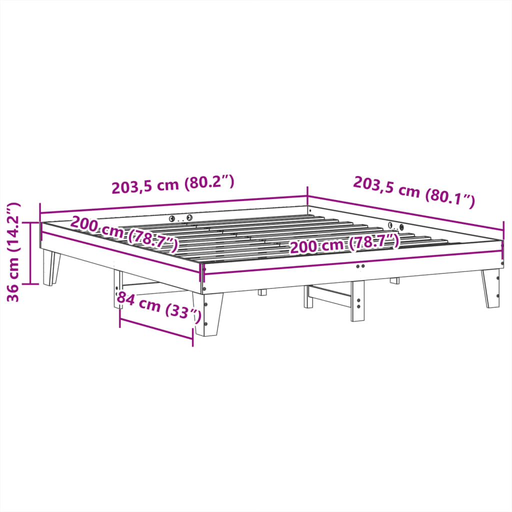 Letto senza Materasso 200x200 cm in Legno Massello di Pino | homemem39