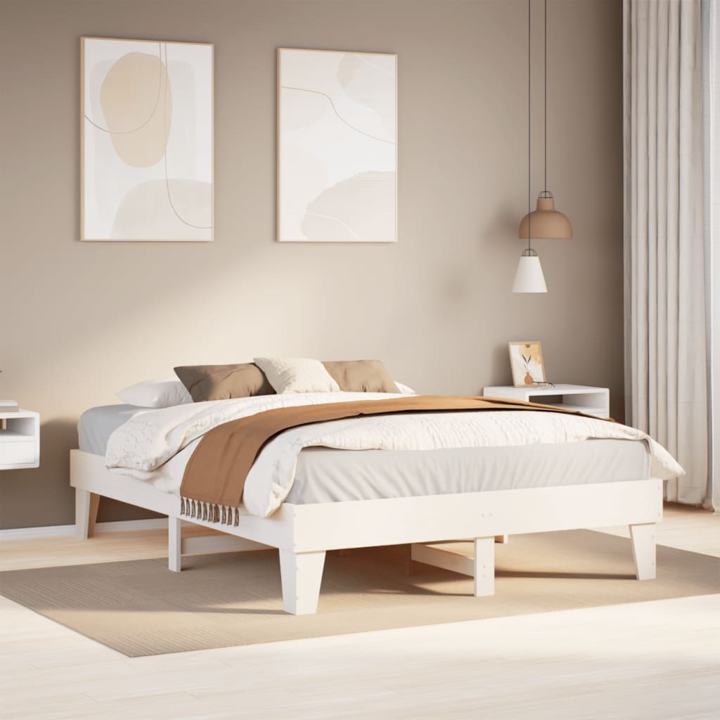 Letto senza Materasso Bianco 160x200 cm Legno Massello di Pino | homemem39