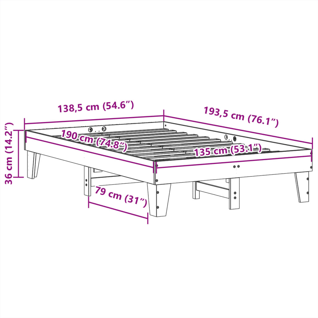 Letto senza Materasso Bianco 135x190 cm Legno Massello di Pino | homemem39