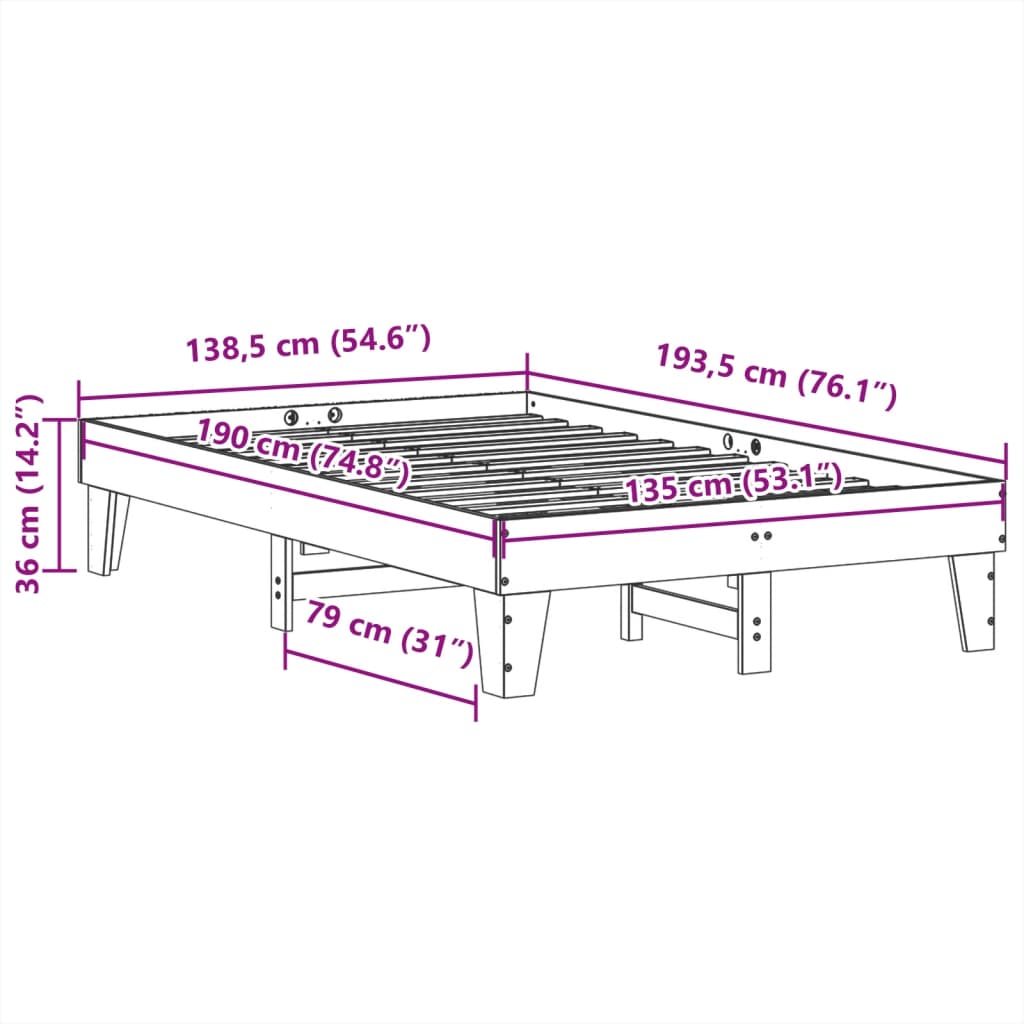 Letto senza Materasso Marrone Cera 135x190 cm in Legno di Pino - homemem39