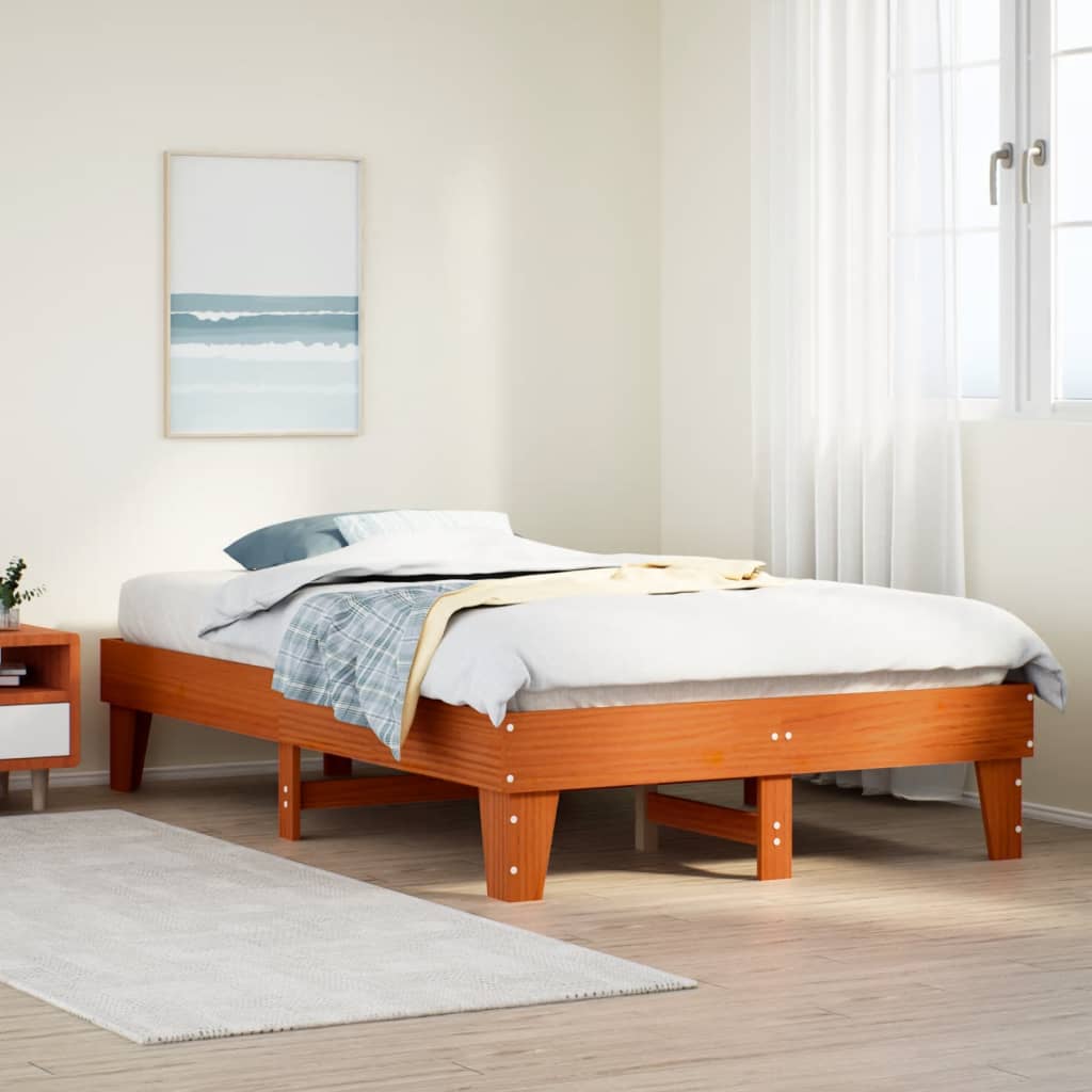Letto senza Materasso Marrone Cera 135x190 cm in Legno di Pino | homemem39