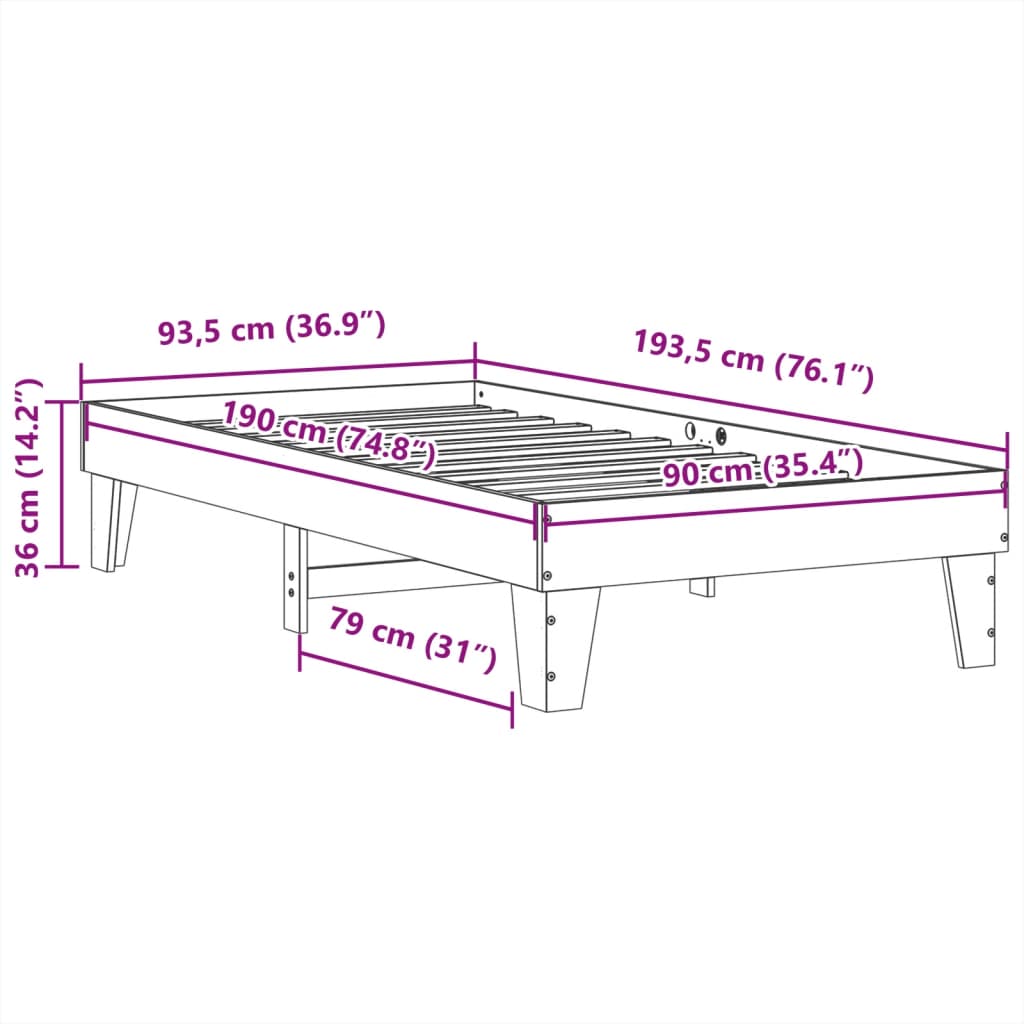 Letto senza Materasso 90x190 cm in Legno Massello di Pino | homemem39