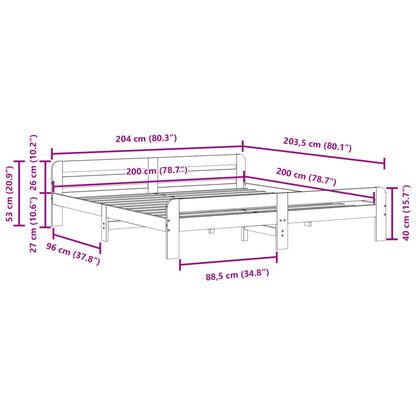 Letto senza Materasso 200x200 cm in Legno Massello di Pino | homemem39