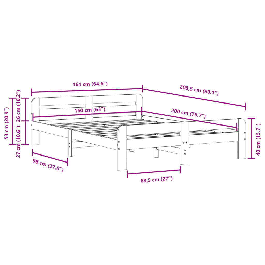 Letto senza Materasso Marrone Cera 160x200 cm in Legno di Pino | homemem39