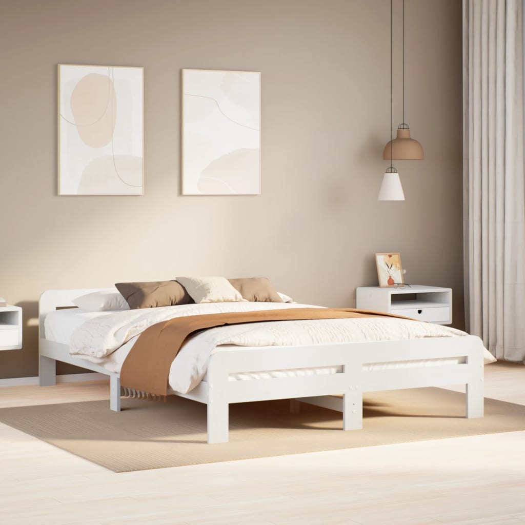 Letto senza Materasso Bianco 150x200 cm Legno Massello di Pino | homemem39