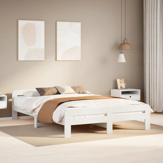 Letto senza Materasso Bianco 150x200 cm Legno Massello di Pino | homemem39