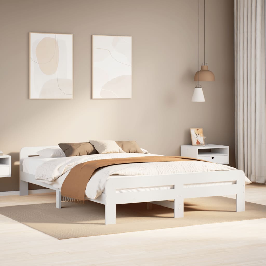 Letto senza Materasso Bianco 140x200 cm Legno Massello di Pino - homemem39