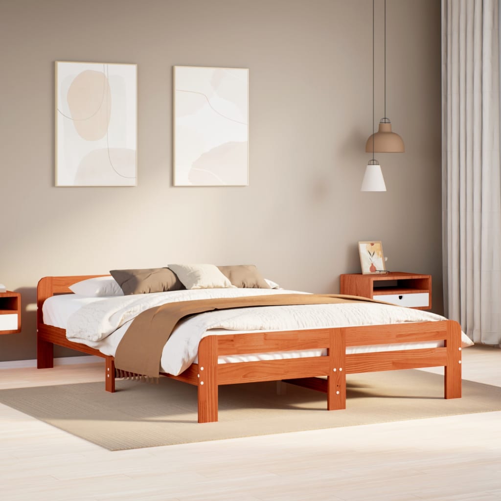 Letto senza Materasso Marrone Cera 140x190 cm in Legno di Pino - homemem39