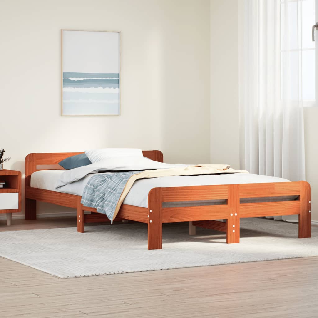 Letto senza Materasso Marrone Cera 135x190 cm in Legno di Pino | homemem39