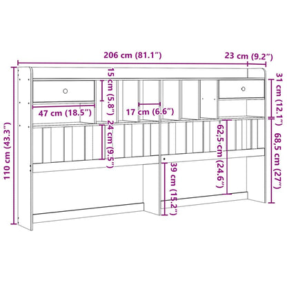 Testiera con Scomparti 200 cm in Legno Massello di Pino - homemem39