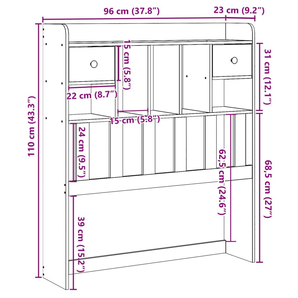 Testiera con Ripiani 90 cm in Legno Massello di Pino - homemem39