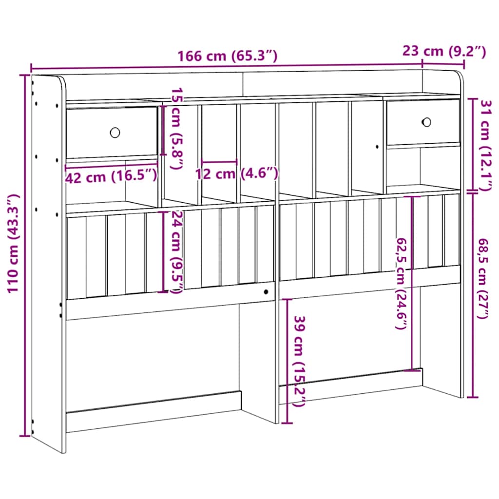 Testiera con Ripiani Marrone Cera 75 cm in Legno di Pino - homemem39
