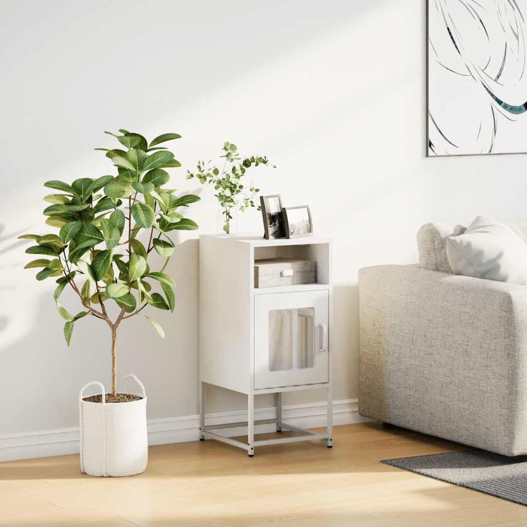 Comodino Bianco 36x39x78 cm in Acciaio Laminato a Freddo - homemem39