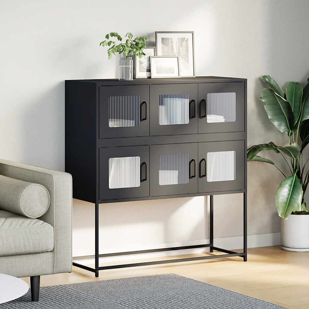 Credenza Nera 100,5x39x107 cm in Acciaio Laminato a Freddo - homemem39