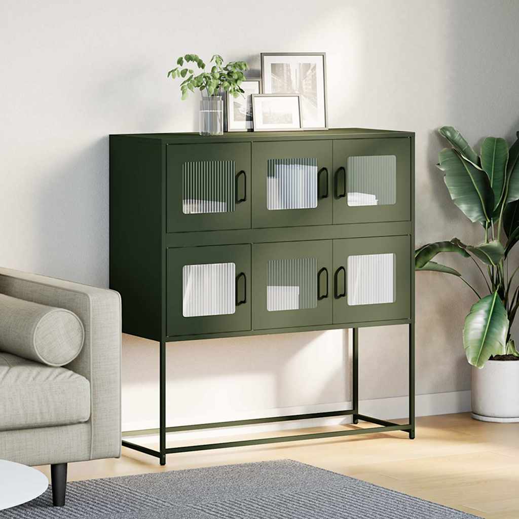Credenza Verde Oliva 100,5x39x107 cm Acciaio Laminato a Freddo - homemem39