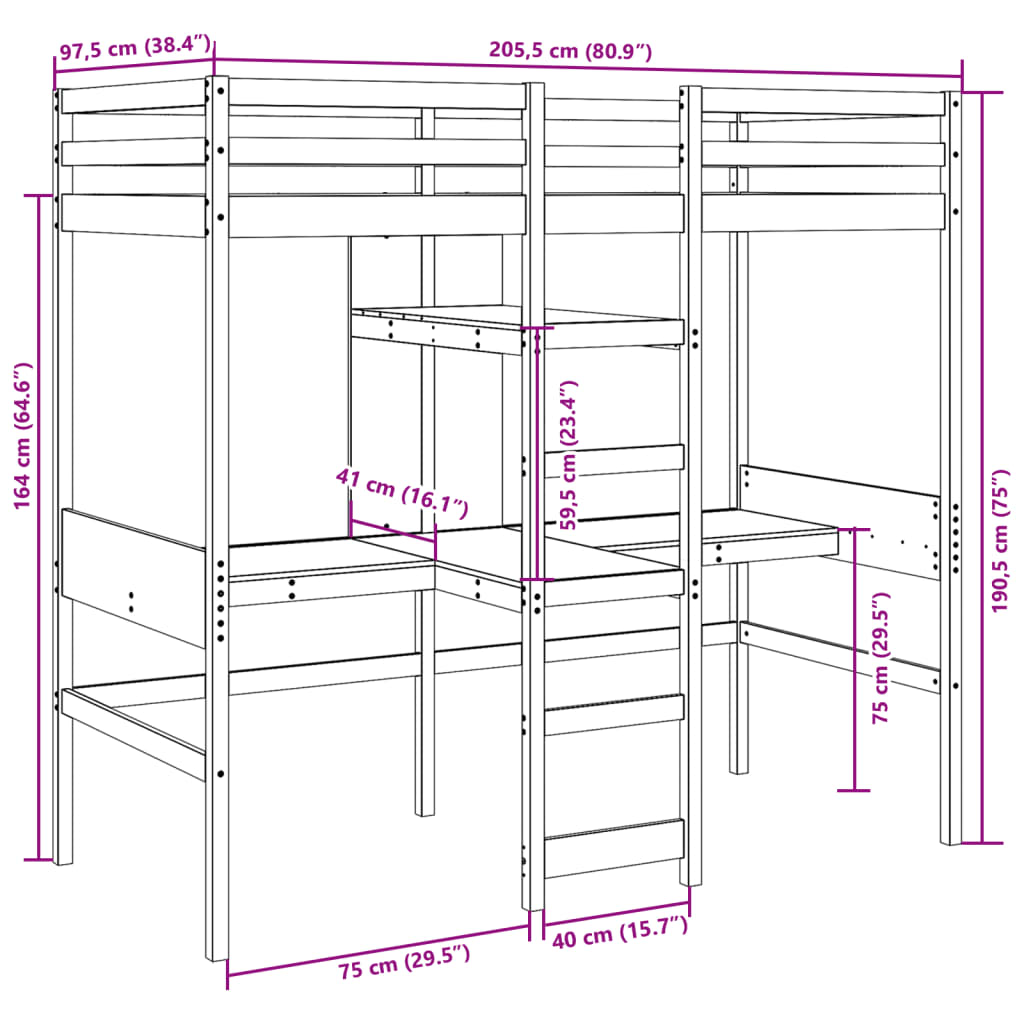 Giroletto Soppalco Scrivanie Ripiani Marrone Cera 90x200cm Pino | homemem39