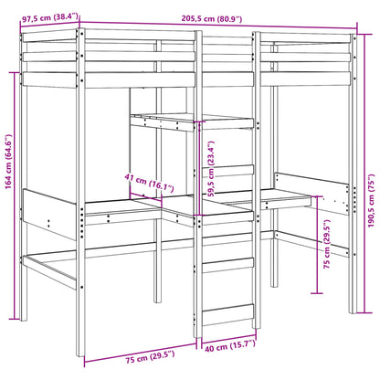 Giroletto Soppalco Scrivanie Ripiani Marrone Cera 90x200cm Pino | homemem39