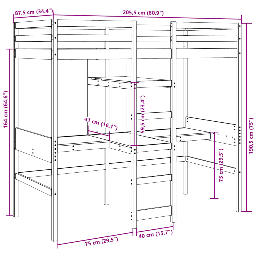 Giroletto Soppalco senza Materasso Marrone Cera 80x200cm Pino | homemem39