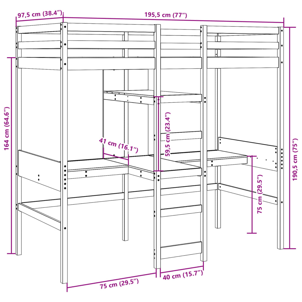 Giroletto Soppalco senza Materasso Marrone Cera 90x190cm Pino