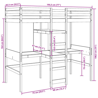 Giroletto Soppalco senza Materasso Bianco 75x190cm Legno Pino