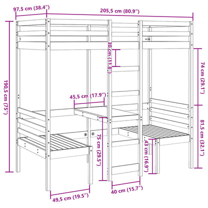 Giroletto Soppalco con Scrivania e Sedie 90x200cm Legno Pino