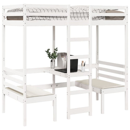 Giroletto Soppalco con Scrivania e Sedie Bianco 90x200cm Pino
