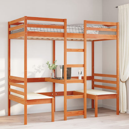Giroletto Soppalco Scrivania e Sedie Marrone Cera 90x200cm Pino | homemem39