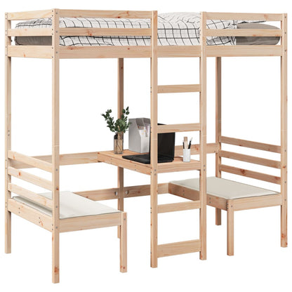 Giroletto Soppalco con Scrivania e Sedie 80x200cm Legno Pino