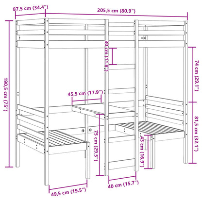Giroletto Soppalco con Scrivania e Sedie 80x200cm Legno Pino