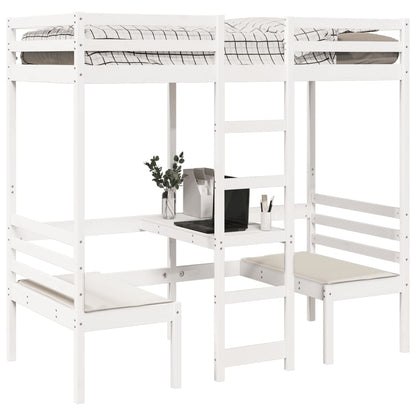 Giroletto Soppalco con Scrivania e Sedie Bianco 80x200cm Pino