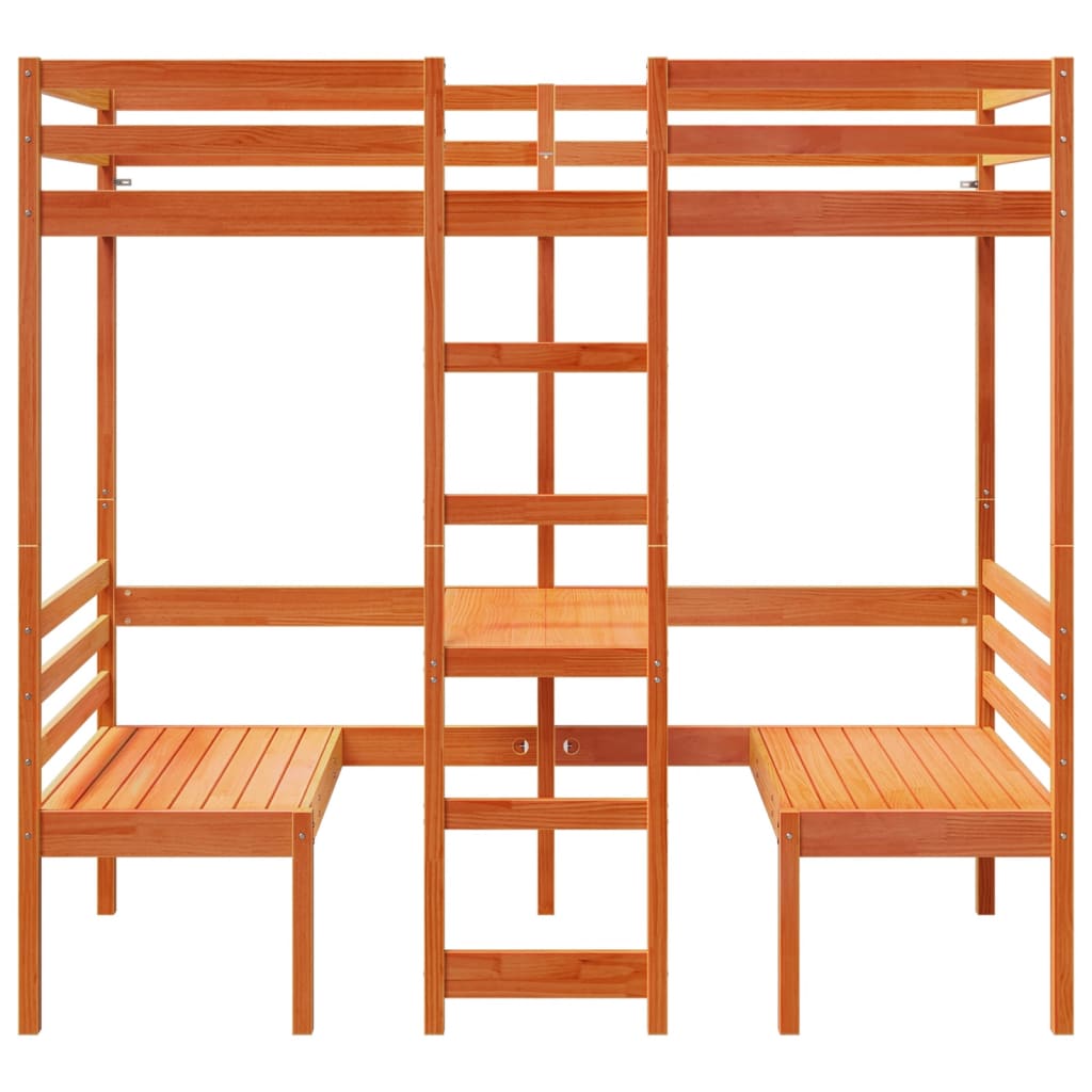 Giroletto Soppalco Scrivania e Sedie Marrone Cera 80x200cm Pino - homemem39