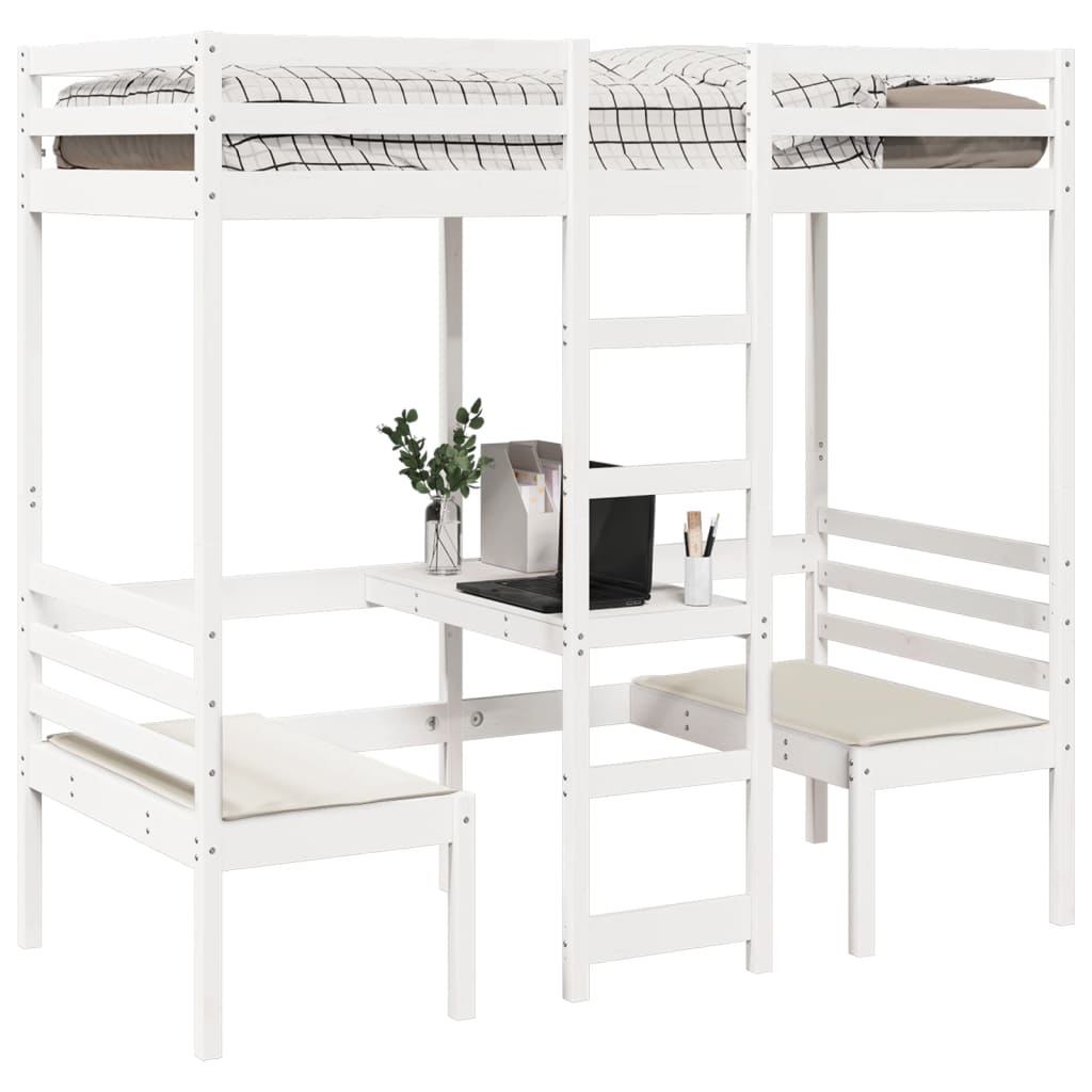 Giroletto Soppalco con Scrivania e Sedie Bianco 90x190cm Pino
