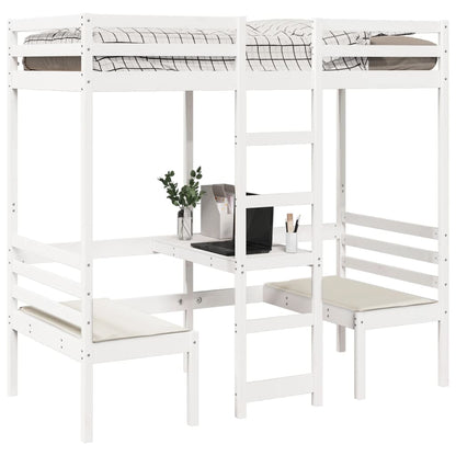 Giroletto Soppalco con Scrivania e Sedie Bianco 90x190cm Pino