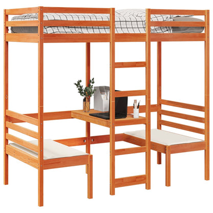 Giroletto Soppalco Scrivania e Sedie Marrone Cera 90x190cm Pino