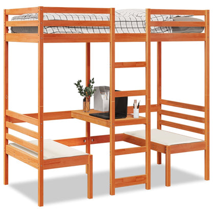 Giroletto Soppalco Scrivania e Sedie Marrone Cera 90x190cm Pino | homemem39