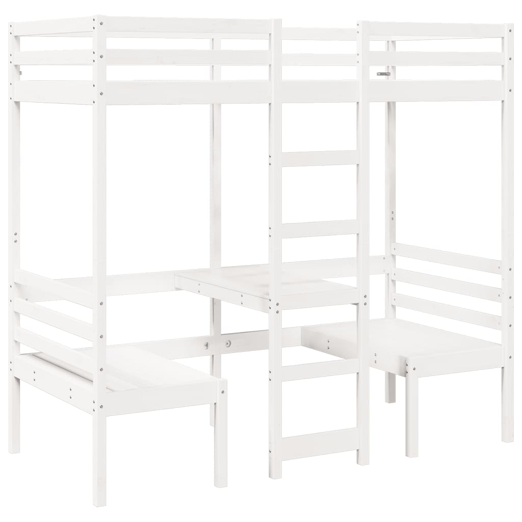 Giroletto Soppalco con Scrivania e Sedie Bianco 75x190cm Pino | homemem39