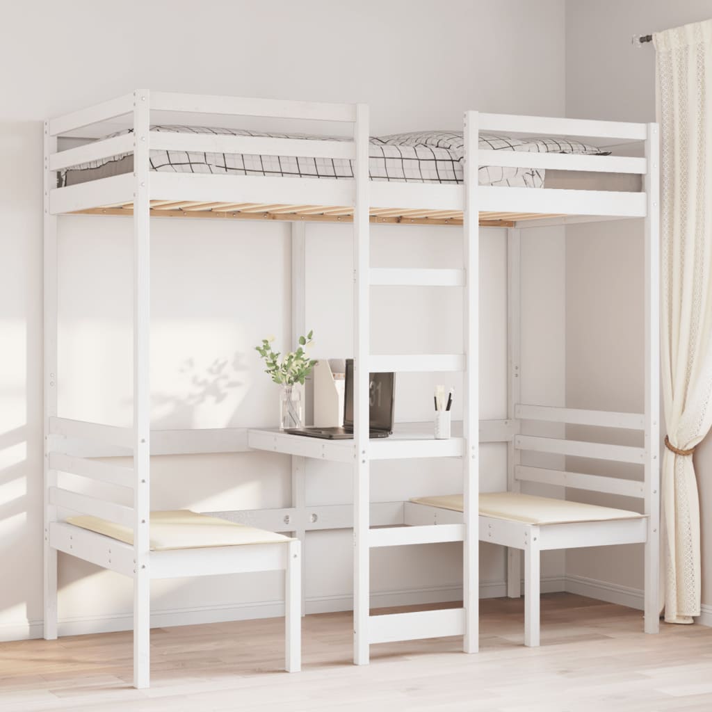 Giroletto Soppalco con Scrivania e Sedie Bianco 75x190cm Pino | homemem39