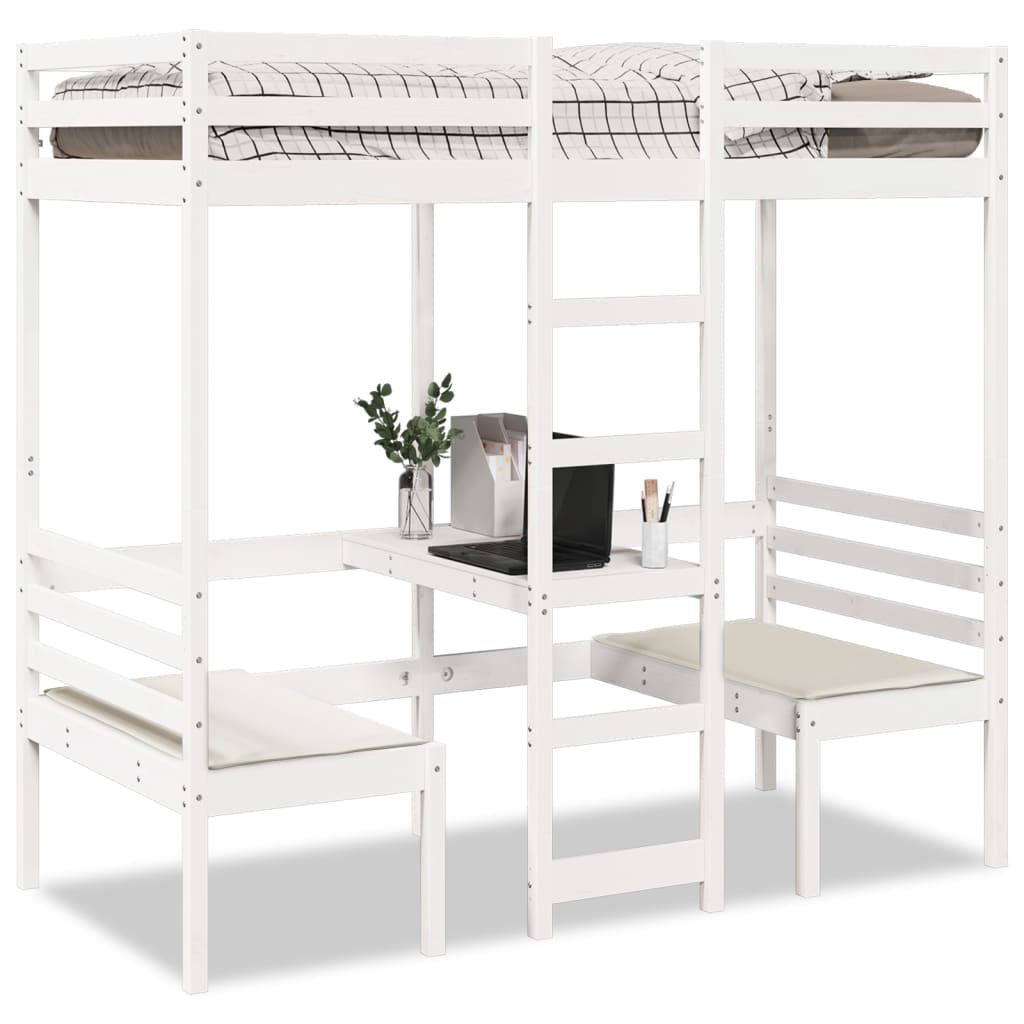 Giroletto Soppalco con Scrivania e Sedie Bianco 75x190cm Pino | homemem39