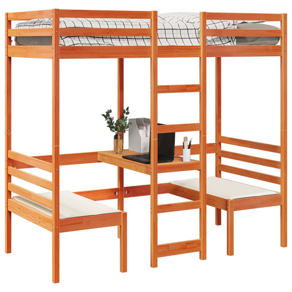Giroletto Soppalco Scrivania e Sedie Marrone Cera 75x190cm Pino