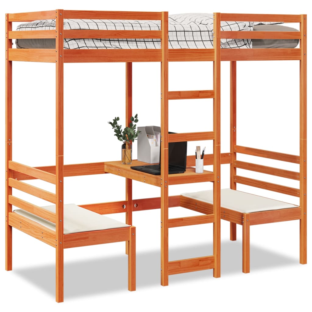 Giroletto Soppalco Scrivania e Sedie Marrone Cera 75x190cm Pino | homemem39