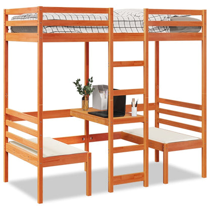 Giroletto Soppalco Scrivania e Sedie Marrone Cera 75x190cm Pino | homemem39